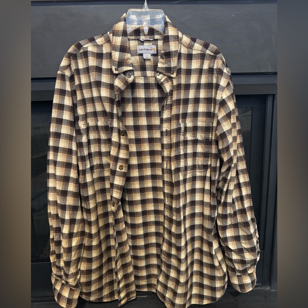Carhartt Checkered Flannel Shirt in Brown and Cream